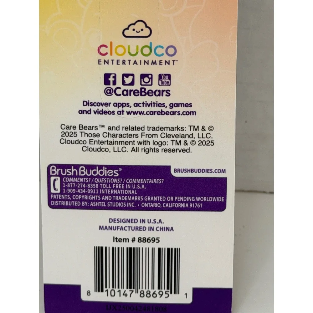 Brush Buddies Care Bears‎ Toothbrush Kids Suction with Cap Soft Bristles Purple